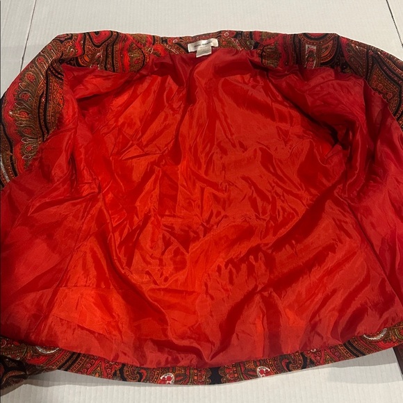 Isaac Mizrahi Paisley burnt orange corderoy Blazer paisley w buttons & pockets - Picture 13 of 13